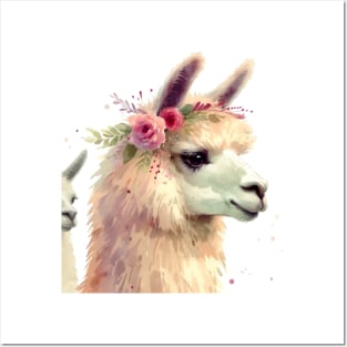 Llama Flower Crown Watercolor Painting Alpaca Graphic Art White Background Posters and Art